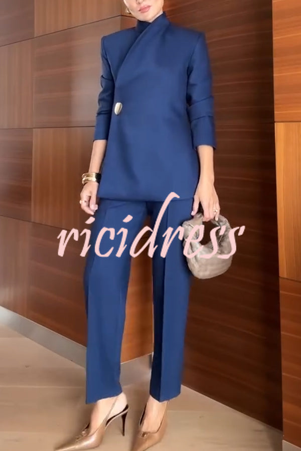 Exquisite and Fashionable Stand Lapel Neck Metal Button Long Sleeve Blazer