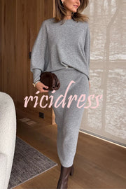 Soft and Warm Cashmere Knit Batwing Sleeve Relaxed Sweater