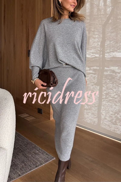 Soft and Warm Cashmere Knit Batwing Sleeve Relaxed Sweater