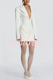 Solid Color Slim-fit V-neck Elegant Draped Formal Mini Dress