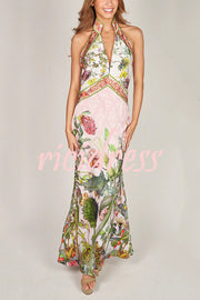 Botanical Print Sexy Sleeveless Open Back Maxi Dress