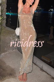 Dazzling Entrance Premium Crystal Embellished Jersey Slit Midi Dress