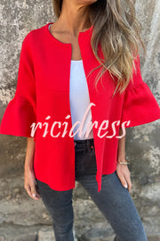 Fashionable Patchwork Round Neck Bell Sleeve Loose Jacket