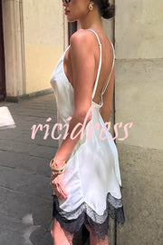 Sexy Lace Paneled V-neck Halter Back Mini Dress