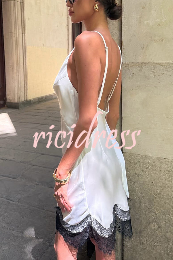 Sexy Lace Paneled V-neck Halter Back Mini Dress