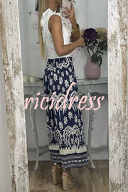 Unique Print Elastic Waist Loose Pocket Holiday Wide Leg Pants