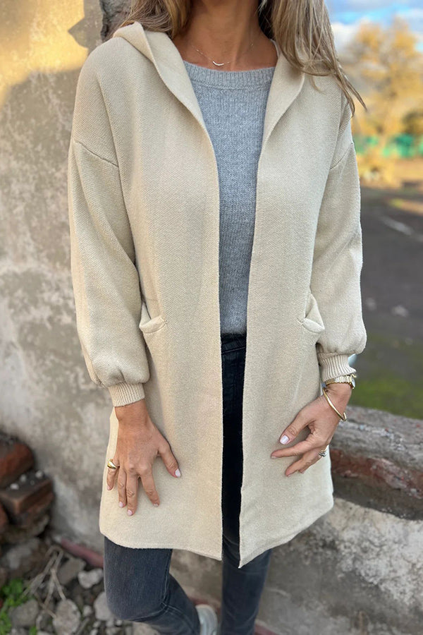 Solid Color Casual Hooded Long Sleeve Pocket Loose Jacket