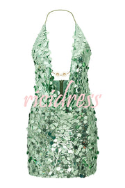 Sexy Halter Neck Sequined Open Back Mini Dress