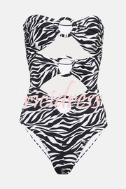 Marsie Zebra-print Ring Cutout Details Off Shoulder Stretch One-Piece Swimsuit