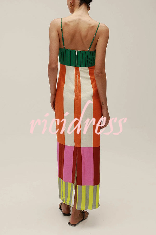 Beach Moment Linen Blend Unique Color Block Slip Maxi Dress