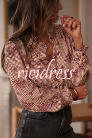 Plant Plaid Printed Long-sleeved Ruffles Casual Shirt