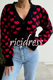 Cute Heart V-neck Long Sleeve Casual Knitted Cardigan