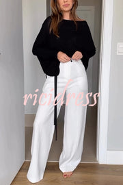 Full of Chic Colorblock Trim Lace-up Waist Pocketed Wide Leg Pants