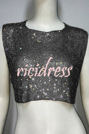 Sexy Metallic Rhinestone Backless Chain Vest