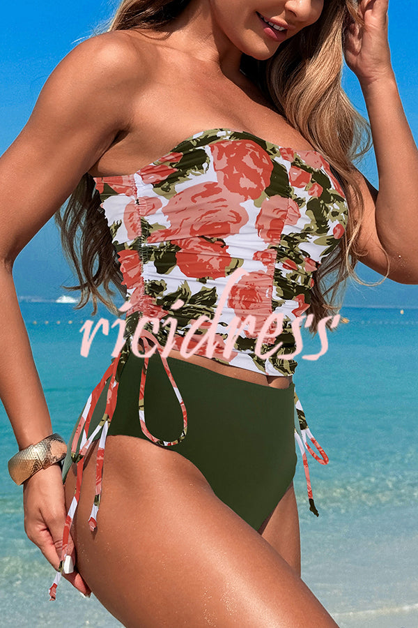 Unique Print High Waist Tie-Stretch Two-Piece Bikini Swimsuit