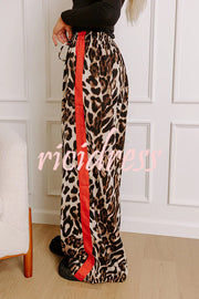 Leopard Print Elastic Waist Pocket Loose Wide Leg Pants