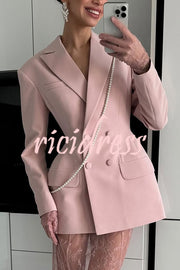Solid Color Lapel Long Sleeve Waist Double-breasted Blazer