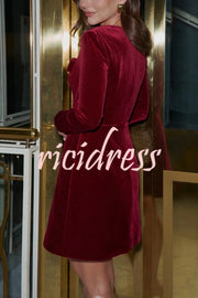 Sweet Expectations Velvet Bow Detail Square Neck Long Sleeve Mini Dress