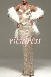 The Great Gatsby Embellished Sequin Mid Rise Flare Maxi Skirt