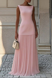 Solid Color Sleeveless Pleated Elegant Maxi Dress