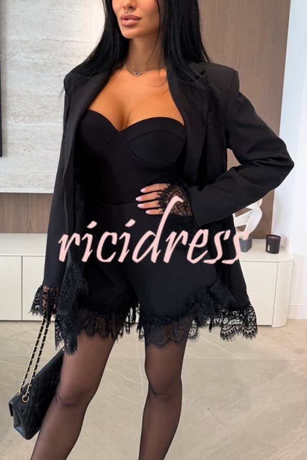 Amazing Items Lace Trim High Rise Elastic Waist Loose Mini Shorts