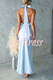 Satin Fashion Halter Backless Slim Elegant Maxi Dress