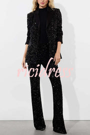 Sparkle Season Sequin Satin Long Sleeve Lapel Formal Party Blazer