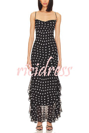 Kaylee Chiffon Polka Dot Ruffled Tiered Hem Scarf Maxi Dress