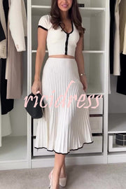 Stylish Stretch Fit Short-sleeve Top and Elastic Waist Midi Skirt Set