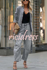 Casual Meetup Washed Denim Mid Rise Pocketed Barrel Jeans