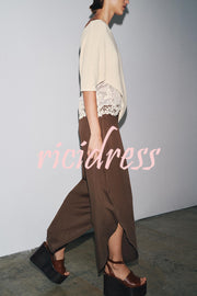 Fashion Slim-fit One-shoulder Stretch Bodysuit and Casual Side-slit Pants Set