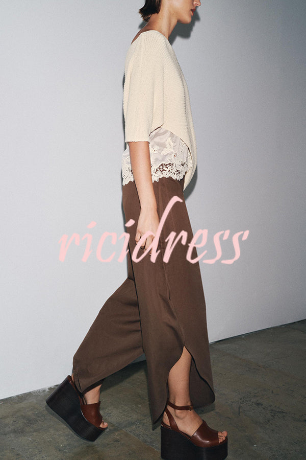 Fashion Slim-fit One-shoulder Stretch Bodysuit and Casual Side-slit Pants Set