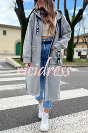 Fashionable and Casual Hooded Zipper Pocket Loose Long Coat