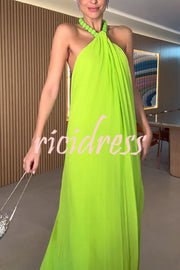 Ellise Chiffon Beads Halter Neck Backless A-line Maxi Dress