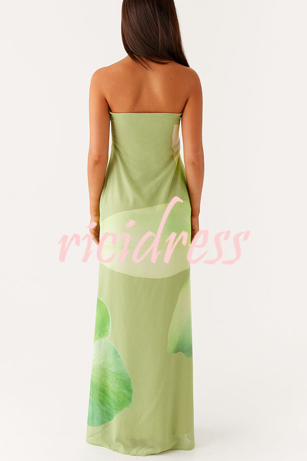 Smooth and Elegant Satin Unique Floral Print Off Shoulder Maxi Dress