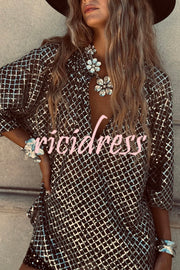All about Glam Collar Sequin V-neck Half Sleeve Loose Top