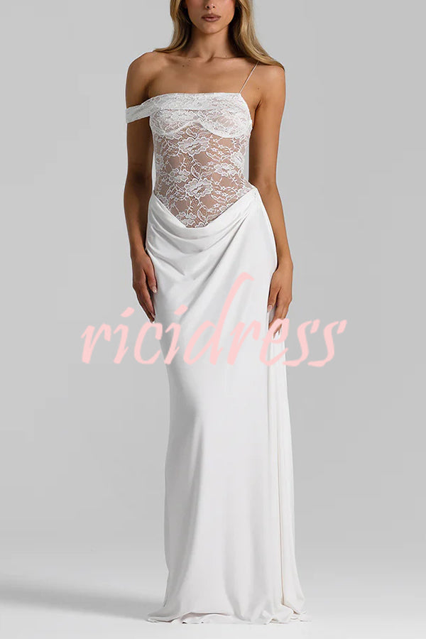 Sexy See-Through Lace Suspender Slim Slit Maxi Dress