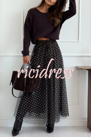 Timeless Treasures Tulle Polka Dot High Rise Elastic Waist Maxi Skirt