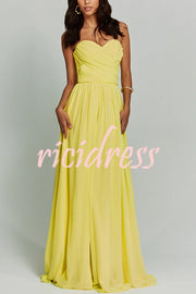 Romantic Party Chiffon Off Shoulder Sweetheart Neck Ruched Cape Maxi Dress