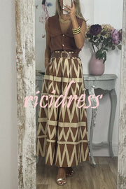 Unique Print Loose Pocket Holiday Maxi Skirt