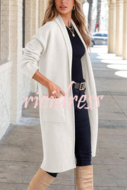 Solid Color Long-sleeved Casual Loose Pocket Mid-length Cardigan