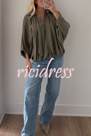 Fashion Lapel Loose Puff Long Sleeve Casual Zipper Jacket