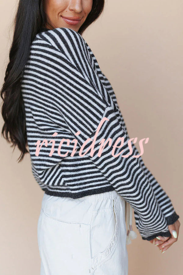 Fashionable Contrast Striped Casual Long-sleeved Knitted Cardigan