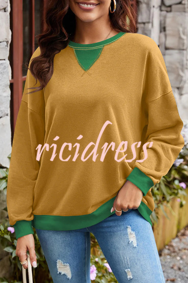 Fashionable Contrasting Color Loose Long-sleeved Casual Sweatshirt