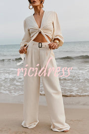 Lets Go Out Linen Blend Balloon Sleeve Wrap Tie-up Loose Top