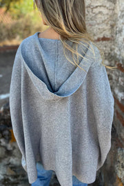 Solid Color Casual Hooded Single Button Pocket Loose Cape Jacket