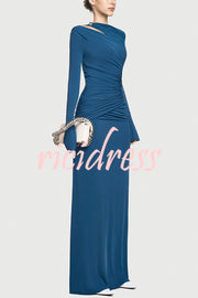 Stylish Long-sleeved Slim-fit Pleated Elegant Maxi Dress