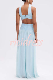 Graceful Modern Chiffon Twist Halter Neck Cutout Pleated Maxi Dress