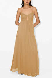 Soft and Elegant Metal Hollow Design Back Smocked A-line Slip Maxi Dress