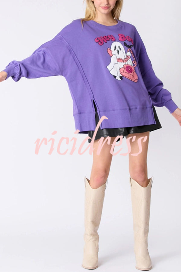 Halloween Cartoon Ghost Sequin Loose Casual Sweatshirt